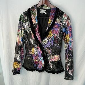 Alberto Makali Womens S Vtg Velvet Art to Wear Abstract Floral Blazer Jacket